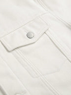 Men Denim Top"Off-White Color-Block Collared Fleece-Lined"