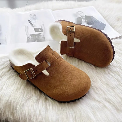 Comfortable Fur Classic Clogs for Women Winter New Fashion Cork Insole Plush Slipper with Arch Support Cozy Furry Suede Shoes