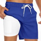 Mens Swim Trunks with Compression Liner Phone Pocket Summer Quick Dry Board Shorts