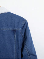 Men Denim Top"Blue Sherpa Fleece Lined Denim Jacket Lamb Fur Collar"