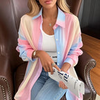 Women Blouse & Shirt "See-through Irregular Gradient Rainbow Long Sleeved Shirt And Blouses"