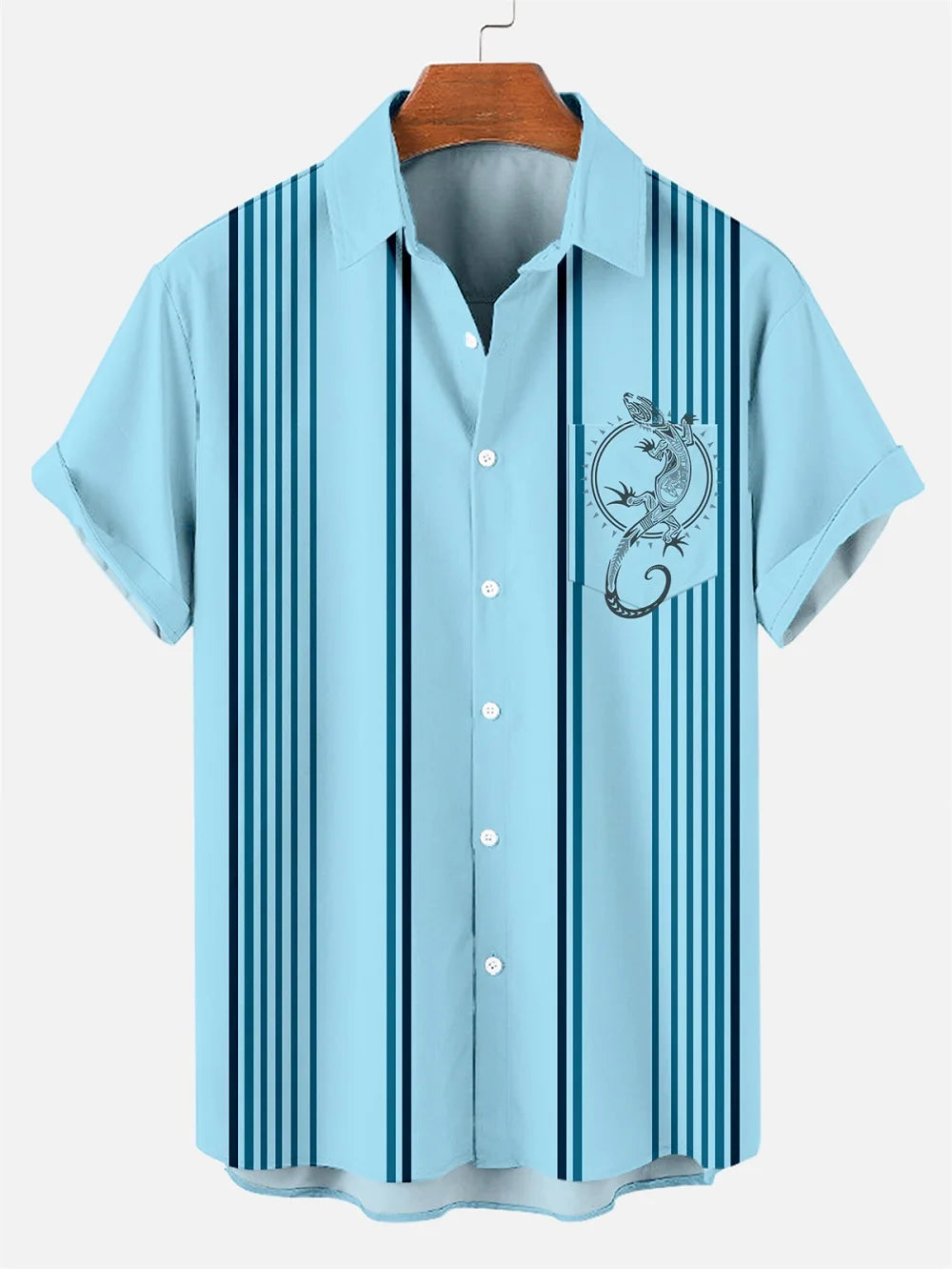 Summer Hawaiian Casual Shirt Stripe Print Lapel Top Fashion Street Short Sleeve Men's Shirt Oversized Male Clothing