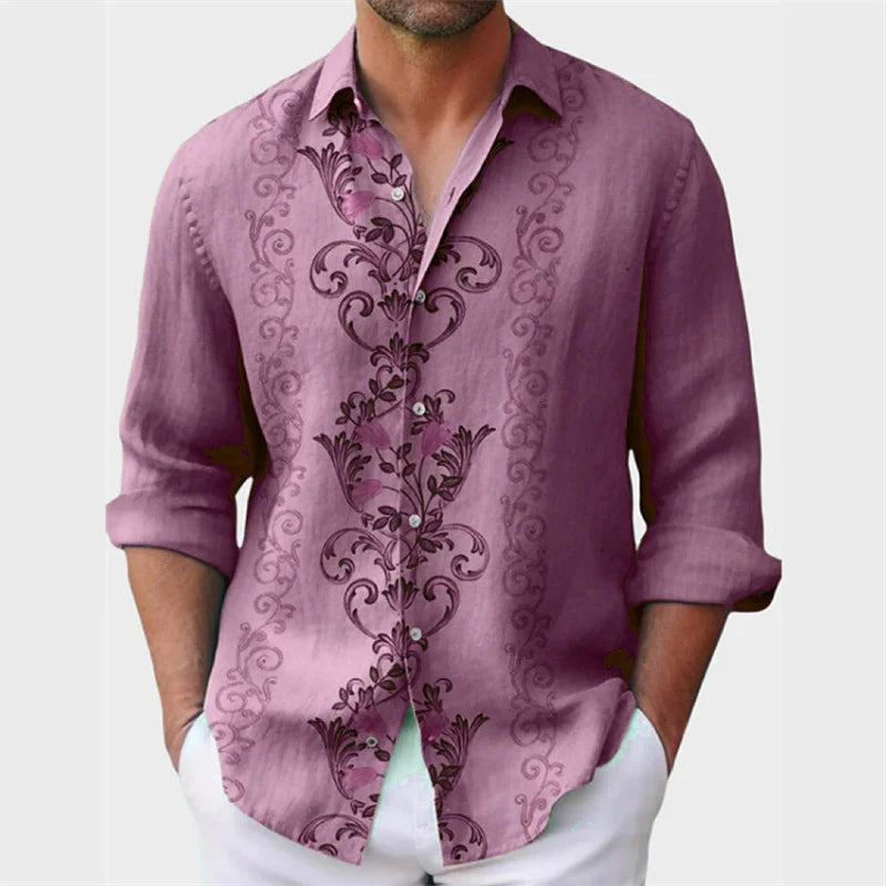 6 -color men's shirt printed men's shirt explosion model spring and summer lapel button button long -sleeved clothing shirt
