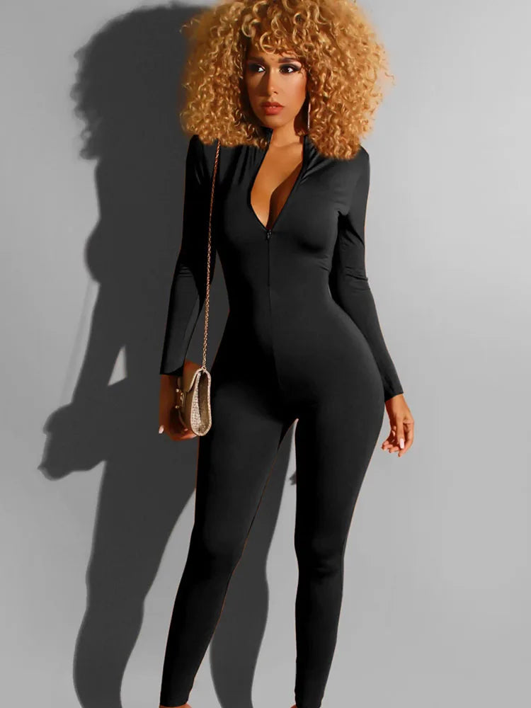 Women Jumpsuit "Casual Sporty Solid Bodycon Jumpsuit Women Outfits Long Sleeve"