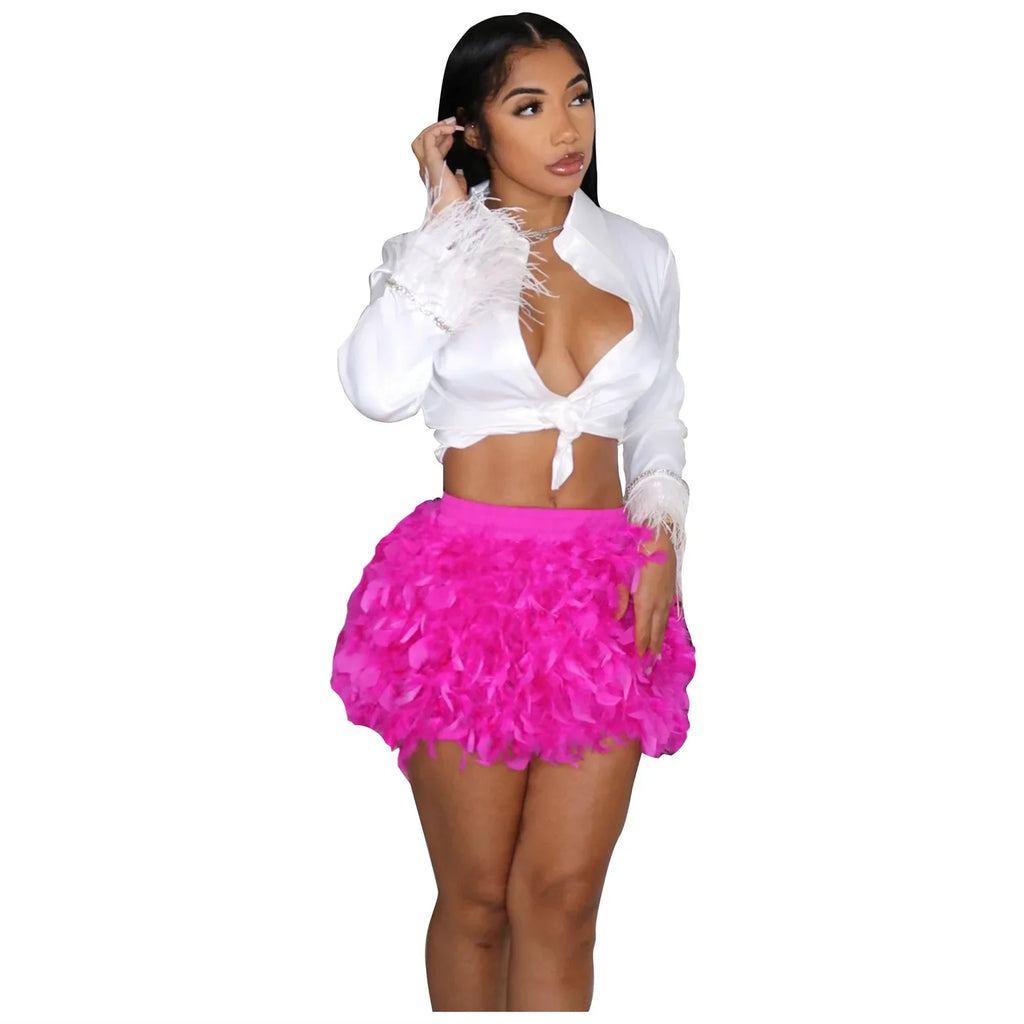 Women Skirt "Patchwork Feather Skirt 2027 Summer Women Sweet Mini Short Skirt"