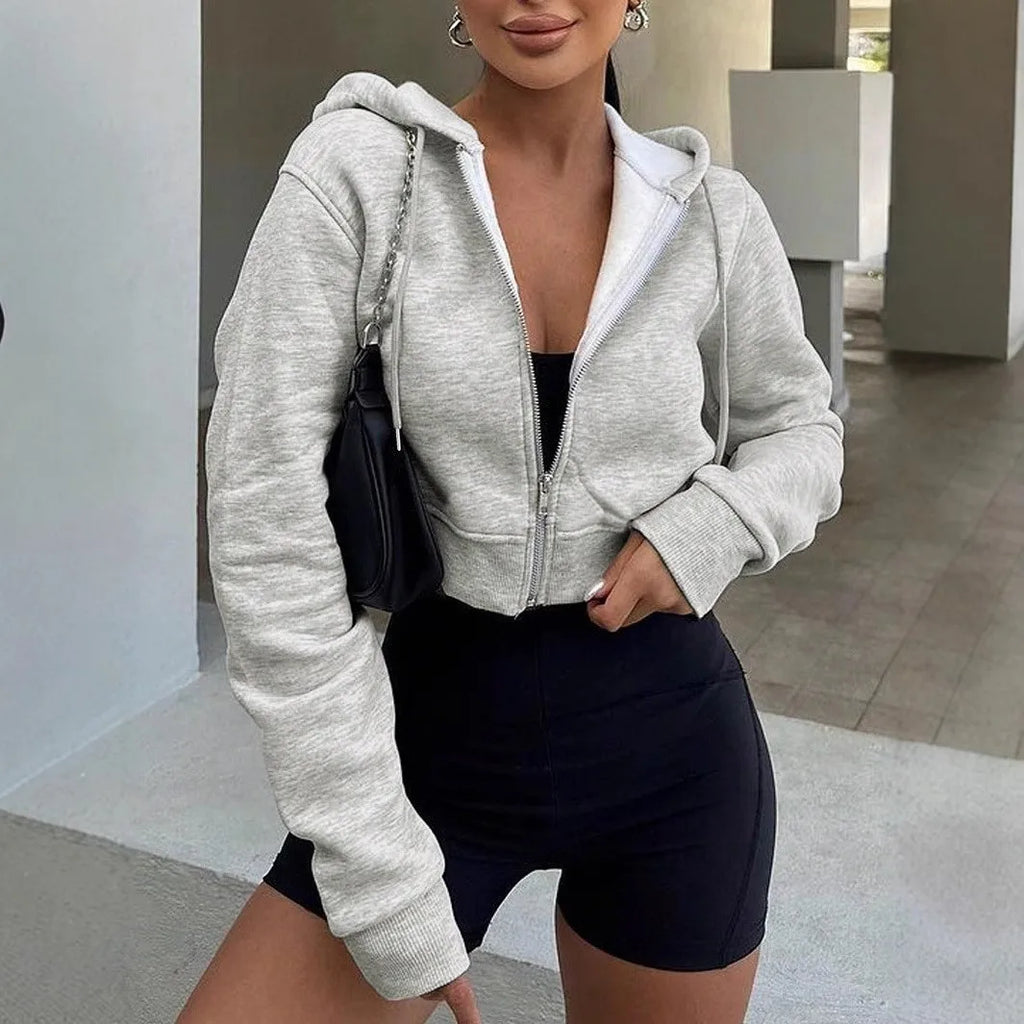 Women Sweaters & Hoodies "Autumn And Winter New European Women's Long-Sleeved Hooded Zipper"