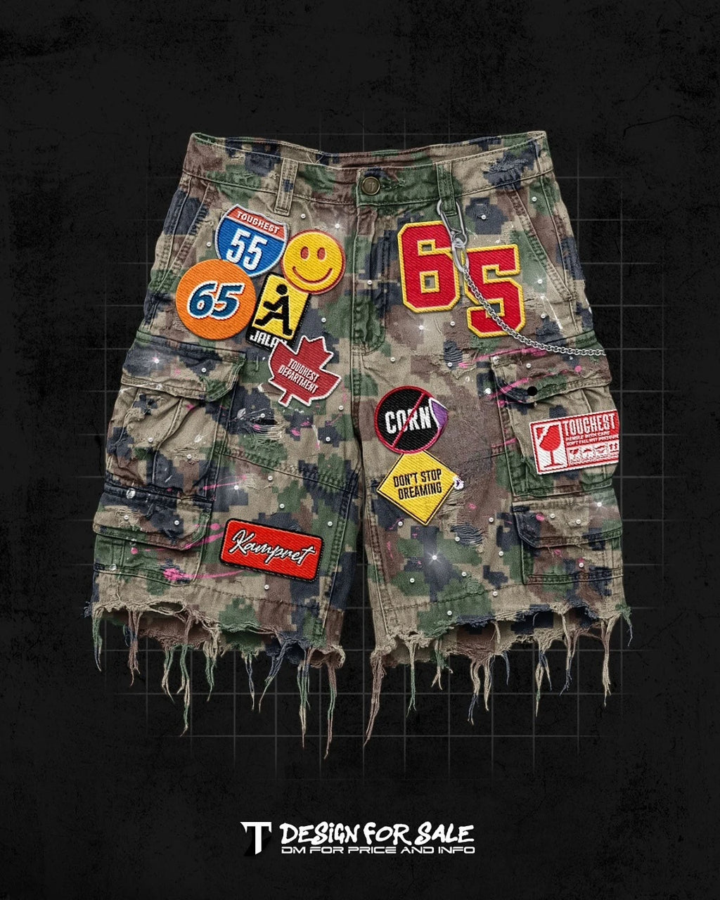 Men Short "Retro Blue Streetwear Patchwork Denim Short Y2K Jeans"