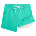 Mens Swim Trunks with Compression Liner Phone Pocket Summer Quick Dry Board Shorts