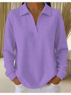 Women T-Shirt & Polo "Waffle Knit Polo Shirt Long Sleeve Stretch Solid Color Casual Ladies Blouse"