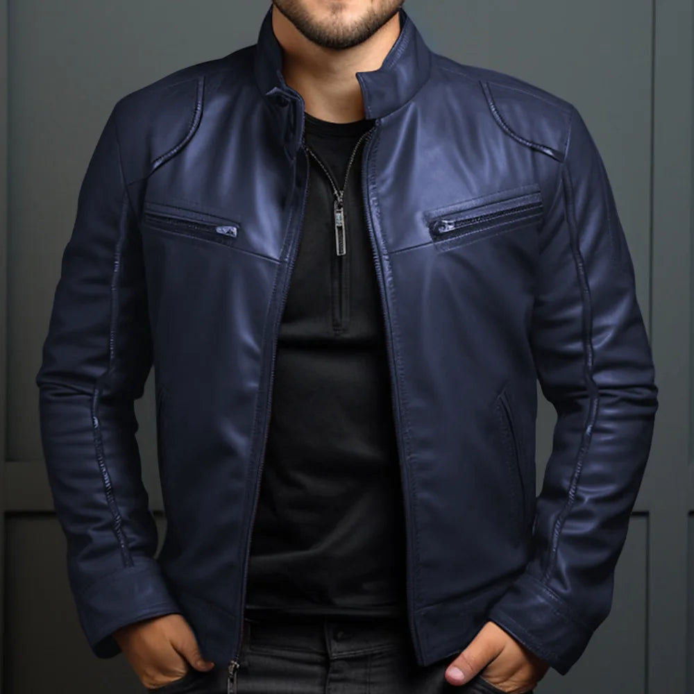 Men Leather Jacket "Asian Size Men's Motorcycle Leather Jacket Stand Collar Punk Biker Jacket"