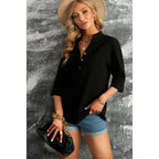 Women Blouse & Shirt "Casual Blouse Stand Collar Half Button Three Quarter"