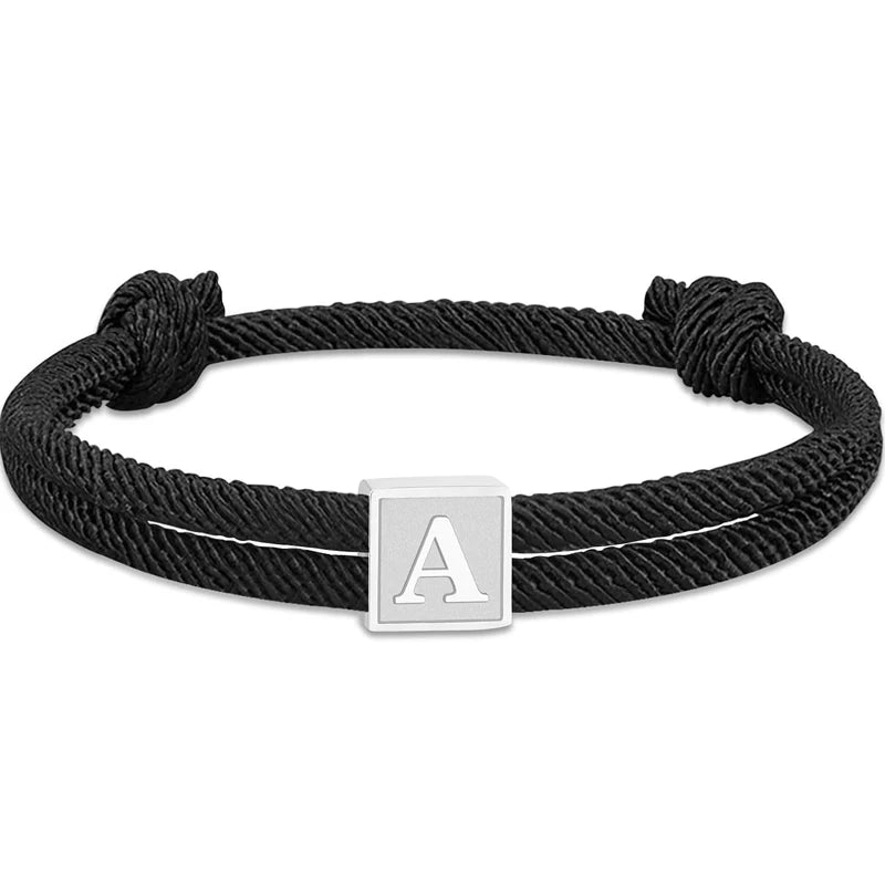 Men Jewelry & Accessory "Graduation Easter Basket Stuffer Gifts, Braided Rope Initial Bracelet for Men Boys, Stainless Steel A-Z Letter Charm Bracelets