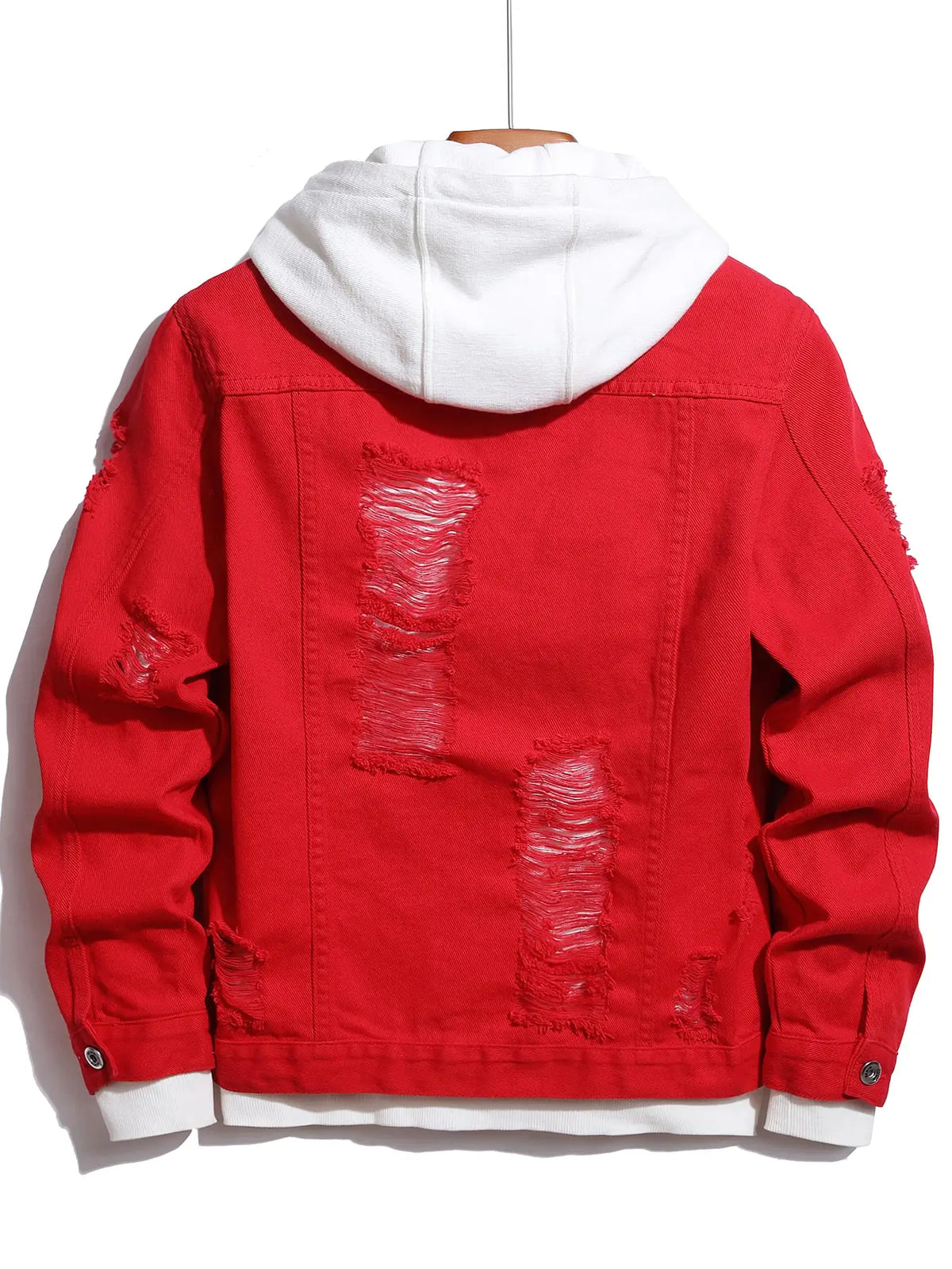 Men Denim Top"Red Large Ripped Frayed Denim Jacket"