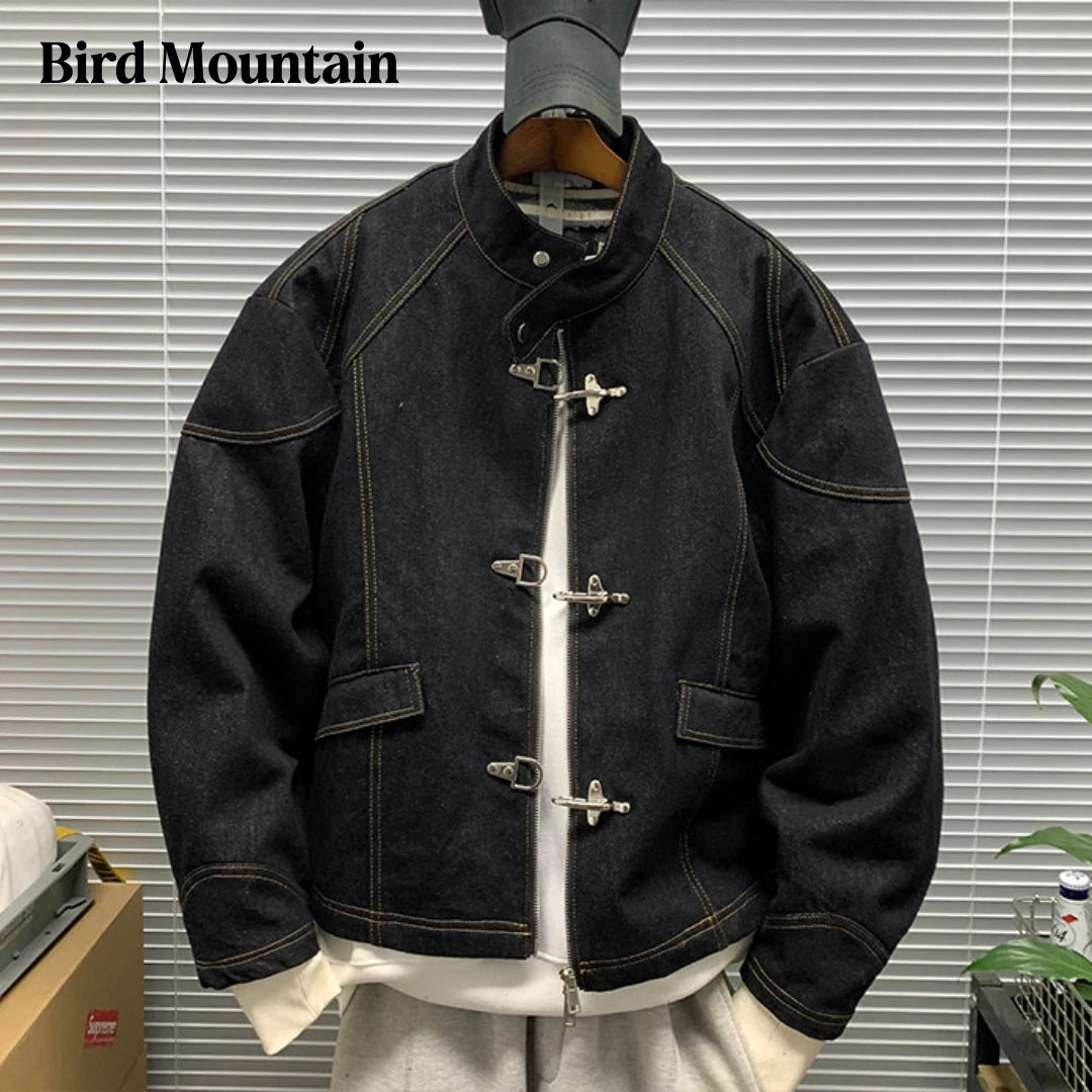Men Denim Top"American Vintage Denim Jacket Men Stand Collar Cotton"