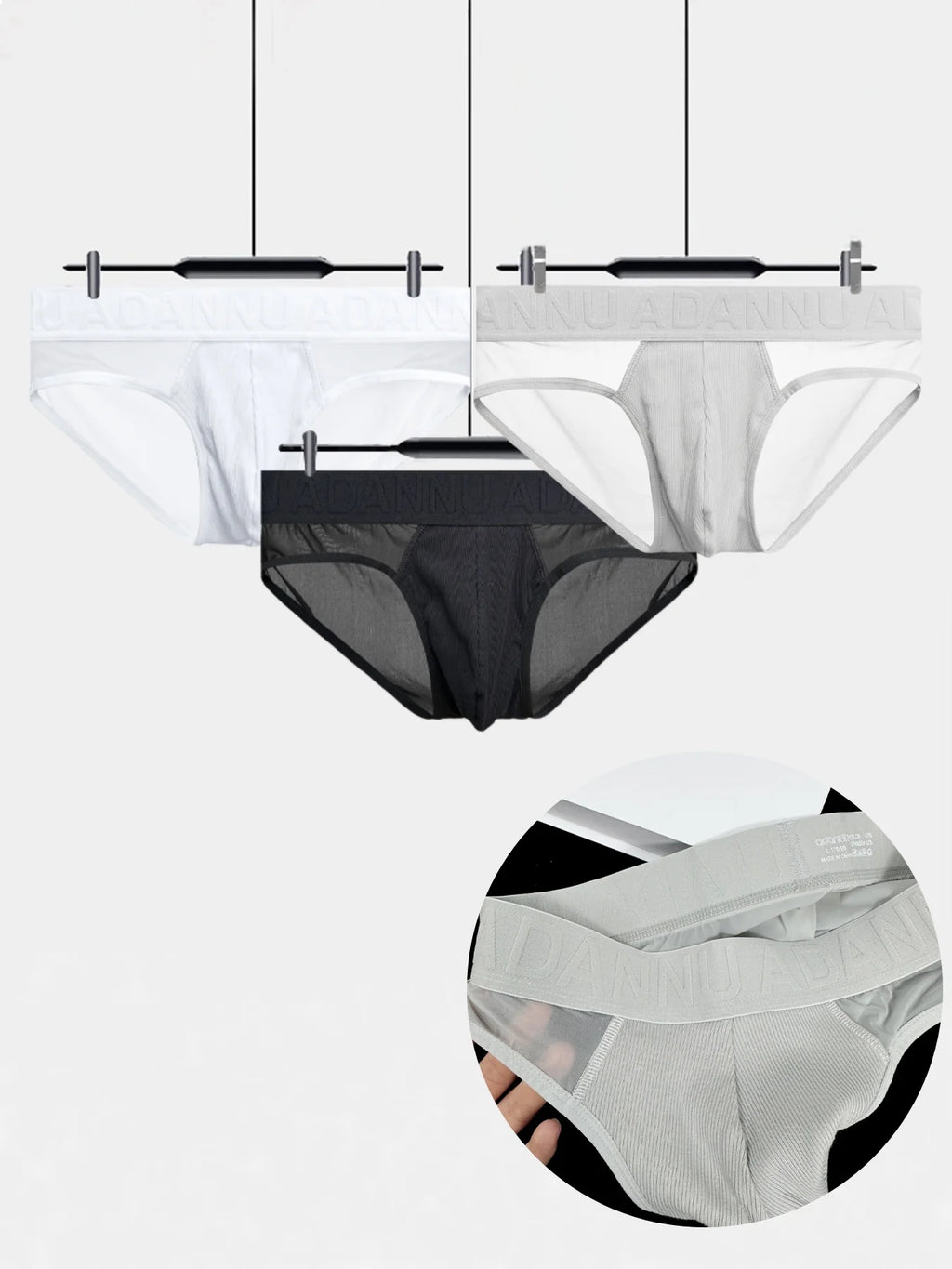 Men's Underpants Low-waist Transparent Mesh Spliced Triangle Pant / 3pcs