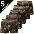 Men’s Classic Boxer Briefs – Gold Patterned Waistband / 5pcs