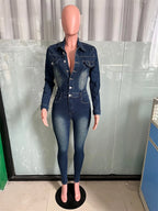 Women Jeans Jumpsuit "Streetwear Jean Jumpsuits Fall Clothes Women Full Sleeve Bodycon"