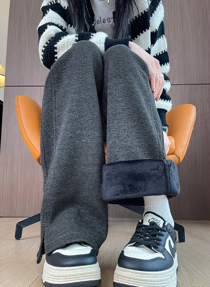 Women Trouser "Thickened Woolen Straight Leg Pants Women's High Waist Wide Leg Narrow Version Winter Autumn Fleece Lined Trousers Casual Pants"