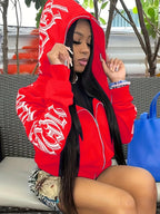 Women Sweaters & Hoodies "Letter Print Long Sleeve Zip Up Hoodies, Cyber Y2K Gothic Punk Sweatshirt"
