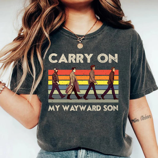 Supernatural Carry on My Wayward Son Vintage T-Shirt Sam and Dean Winchester Brothrs Shirt Trendy Abbey Road Winchester 2025 Top