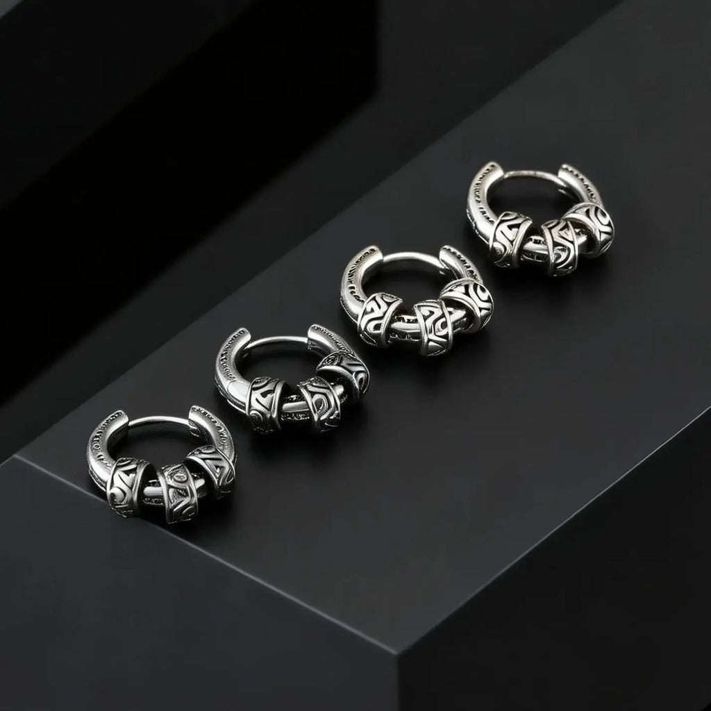 Men Jewerly & Accessories "Vintage Totem Vine Pattern Hoop Earrings for Men, Hypoallergenic Metal Huggies Earrings"