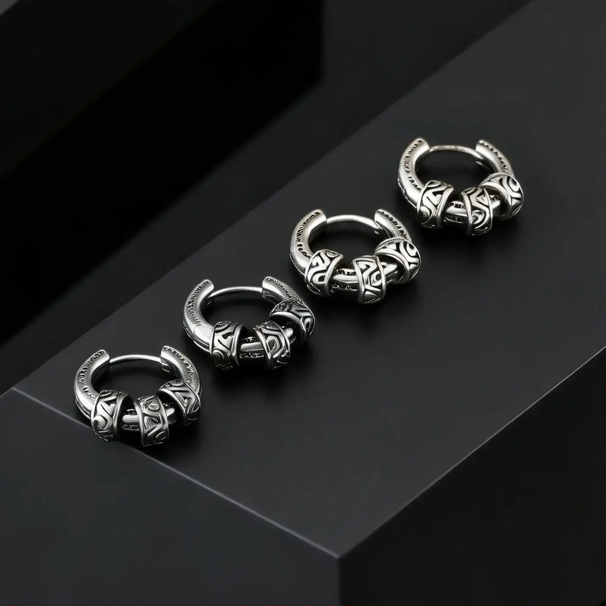 Men Jewerly & Accessories "Vintage Totem Vine Pattern Hoop Earrings for Men, Hypoallergenic Metal Huggies Earrings"