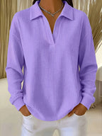 Women T-Shirt & Polo "Waffle Knit Polo Shirt Long Sleeve Stretch Solid Color Casual Ladies Blouse"