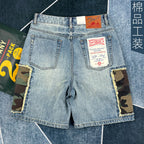Men Short "Summer New American Retro Camouflage Patchwork Denim"