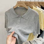 Women T-Shirt & Polo "Summer Women's Thin Knit Polo Shirt Hollow-Out Short Sleeve Top Knitted"