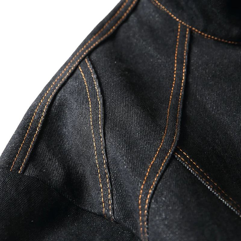 Men Denim Top"American Vintage Denim Jacket Men Stand Collar Cotton"