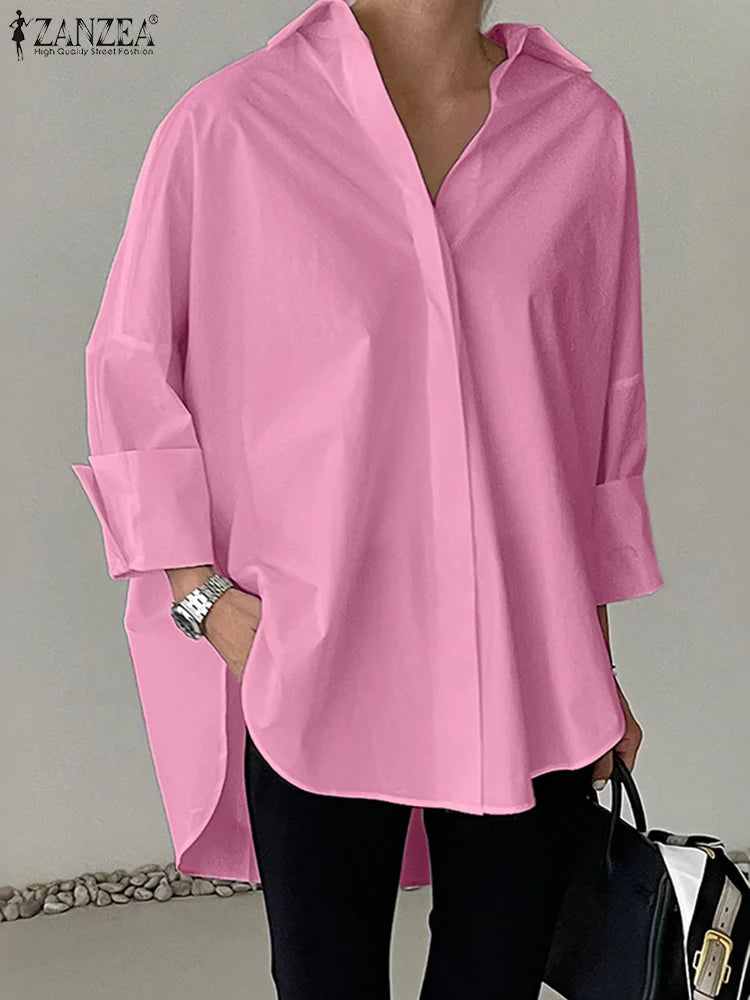 Women Blouze & Shirt "ZANZEA Oversized Woman White Shirts Turn-Down Collar Long Sleeve Button"