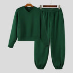 Men Matching Set "INCERUN Men's Sets Solid Color Loose V Neck Long Sleeve Hoodies Pants"