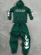 Men Matching Set "Baggy Tracksuit Star Flame Pattern Print Hoodie Pants Set Relaxed"