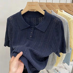 Women T-Shirt & Polo "Summer Women's Thin Knit Polo Shirt Hollow-Out Short Sleeve Top Knitted"
