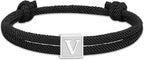 Men Jewelry & Accessory "Graduation Easter Basket Stuffer Gifts, Braided Rope Initial Bracelet for Men Boys, Stainless Steel A-Z Letter Charm Bracelets