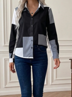 Women Blouse Shirt "Block Patchwork Shirt Long Sleeve Button Up Blouses Casual Loose Office Lady Turn-down"