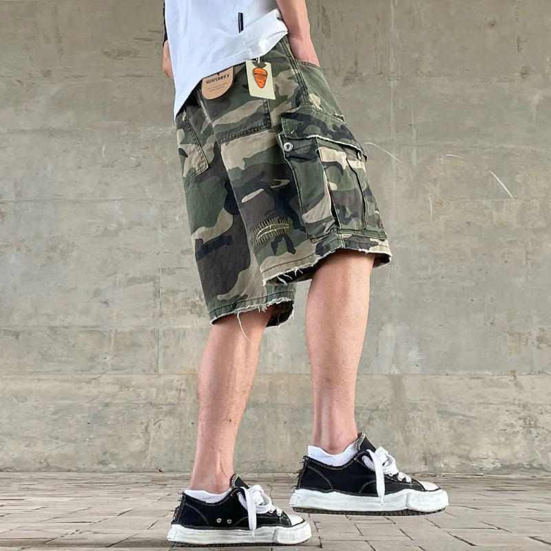 Men Cargo Pants "Retro American Street Loose Straight Leg Camouflage Milittary"