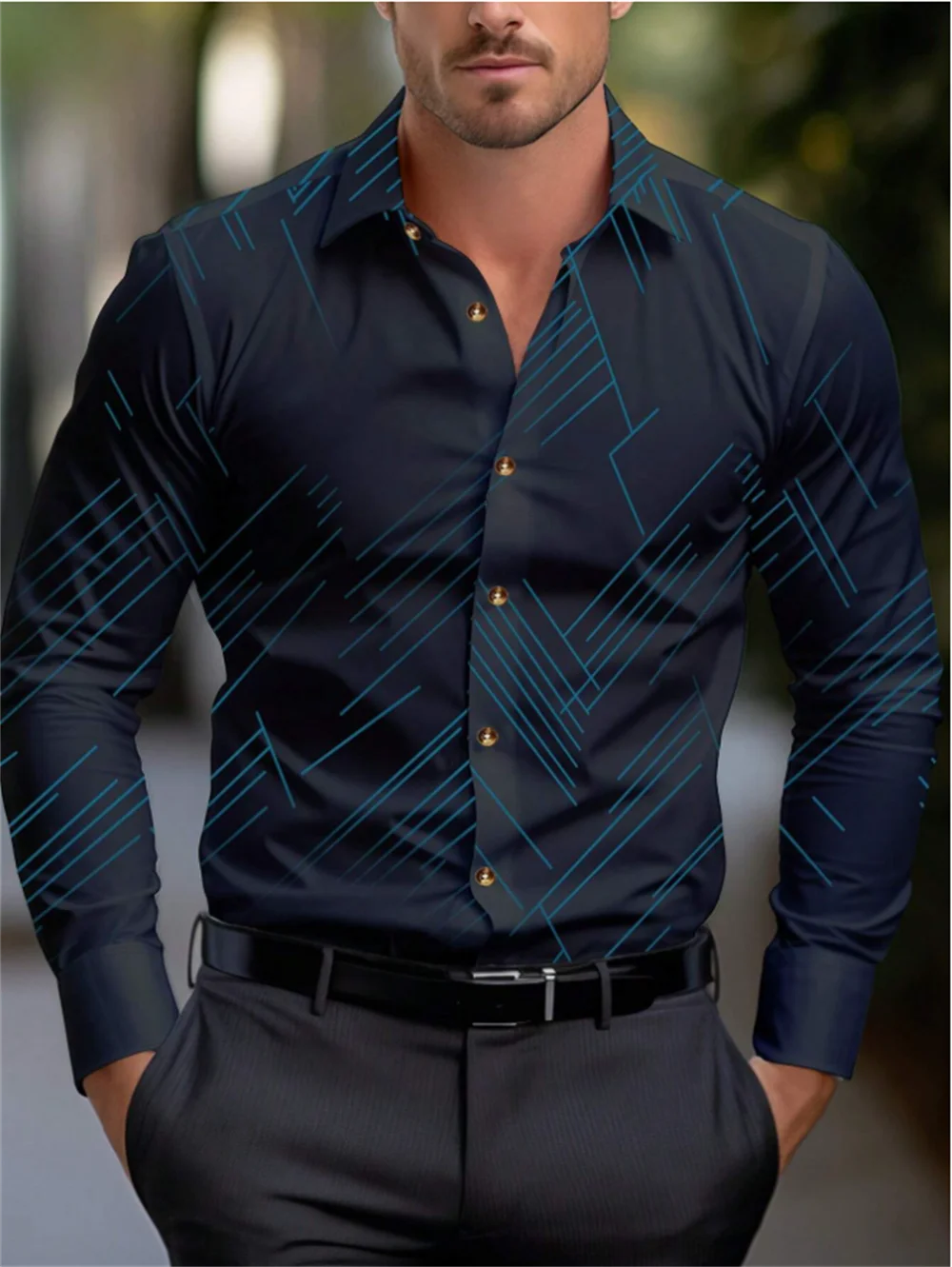 13 Color Striped Long Sleeve Shirt Fashion Sports Men's Shirt Lapel Large Size Breathable Men's Clothing Button Design