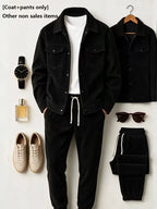 Men Matching Set "Corduroy 2‑Piece Outfit, Lapel Button Jacket and Drawstring Jogger Pants Set"