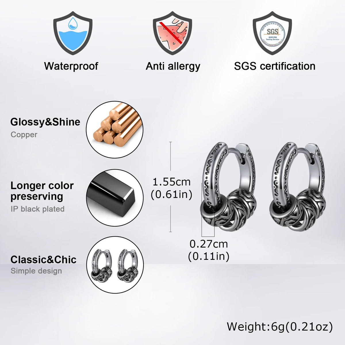 Men Jewerly & Accessories "Vintage Totem Vine Pattern Hoop Earrings for Men, Hypoallergenic Metal Huggies Earrings"
