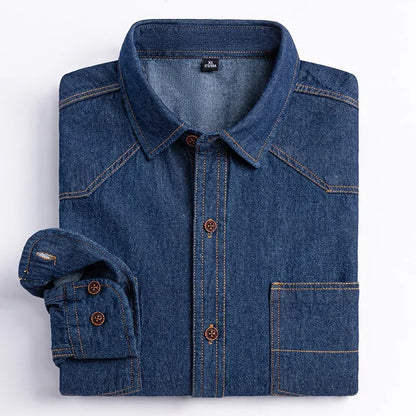 2025 Denim Long-Sleeve Double or Single  Pocket Design Shirt Classic 100% Cotton Fashion Embroider Comfortable Clothes
