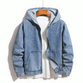 Men Denim Top"Baggy Men Hooded Denim Jacket Zip Up Loose Fit Jean Coat"