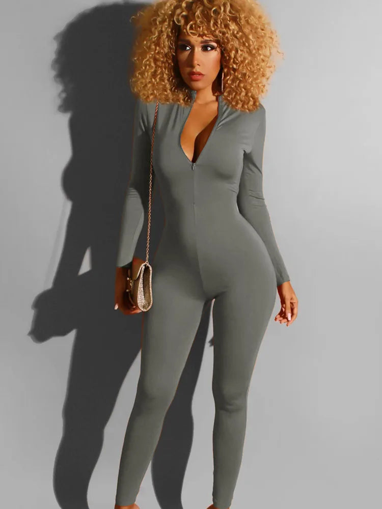 Women Jumpsuit "Casual Sporty Solid Bodycon Jumpsuit Women Outfits Long Sleeve"