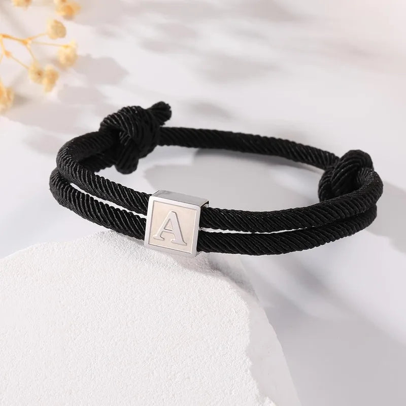 Men Jewelry & Accessory "Graduation Easter Basket Stuffer Gifts, Braided Rope Initial Bracelet for Men Boys, Stainless Steel A-Z Letter Charm Bracelets