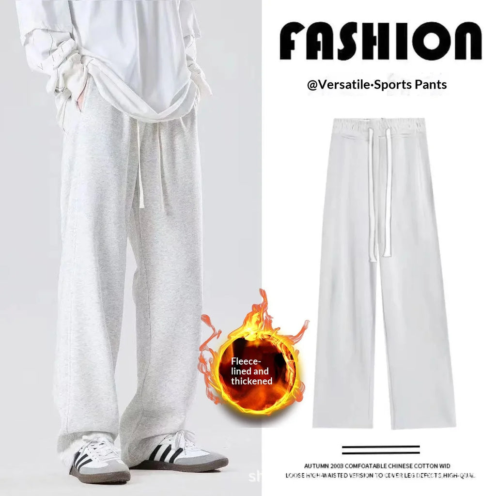 Women Casual Jogger Pants High Waist Elastic Cuff Sweatpants 2025 New American Style Loose Wide Leg Warm Fleece Lined Pants for