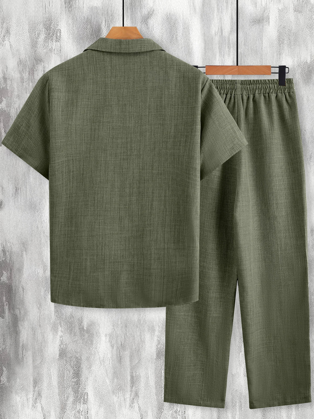 Men Matching Set "Minimalist Pocket Embroidery Set, Textured Short Sleeve Shirt & Pants"