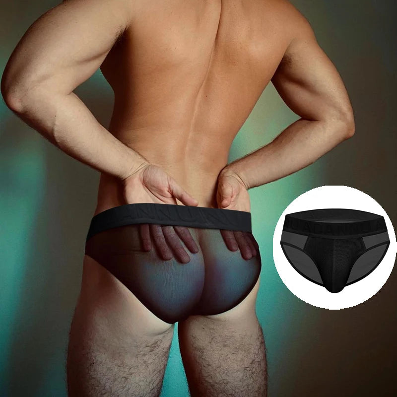 Men's Underpants Low-waist Transparent Mesh Spliced Triangle Pant / 3pcs