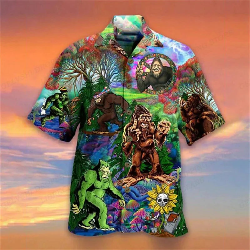 Men's Shirt Vocation Bus 3d Print Shirt Men Fashion Shirts Single-Breasted Short Sleeve Hawaiian Shirt Beach Dart Blouse Clothes