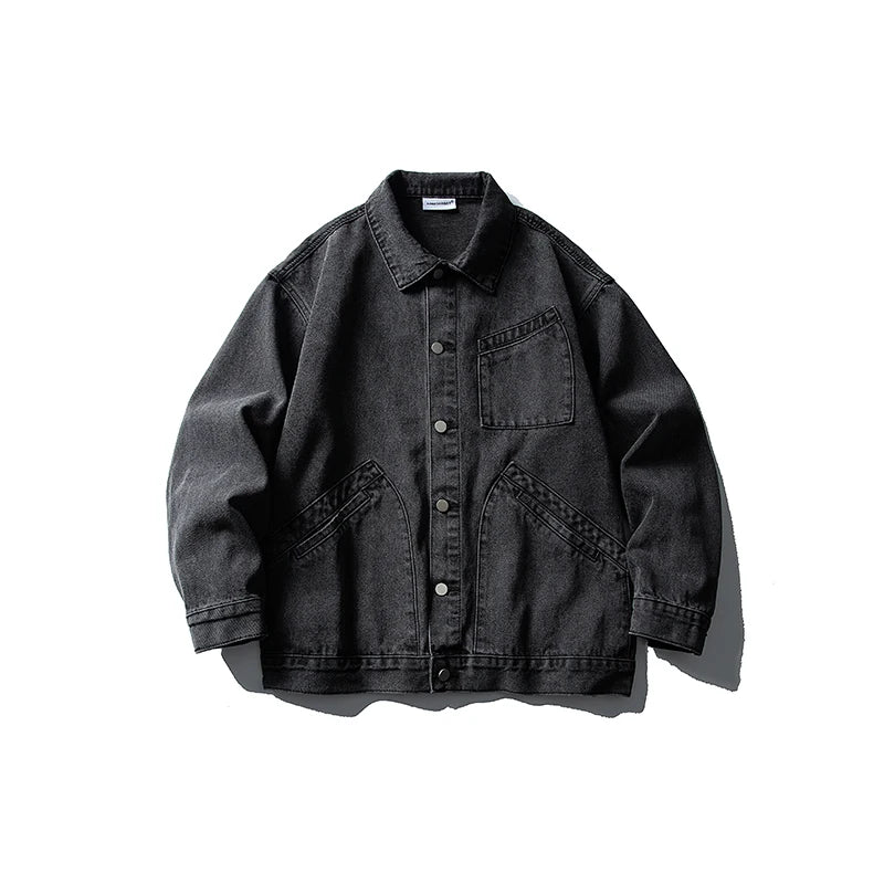 Men Denim Top"Vintage Heavyweight Denim Jacket Washed Distressed Style Lapel Collar Classic"