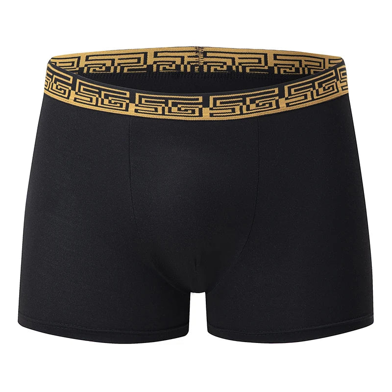 Men’s Classic Boxer Briefs – Gold Patterned Waistband / 5pcs